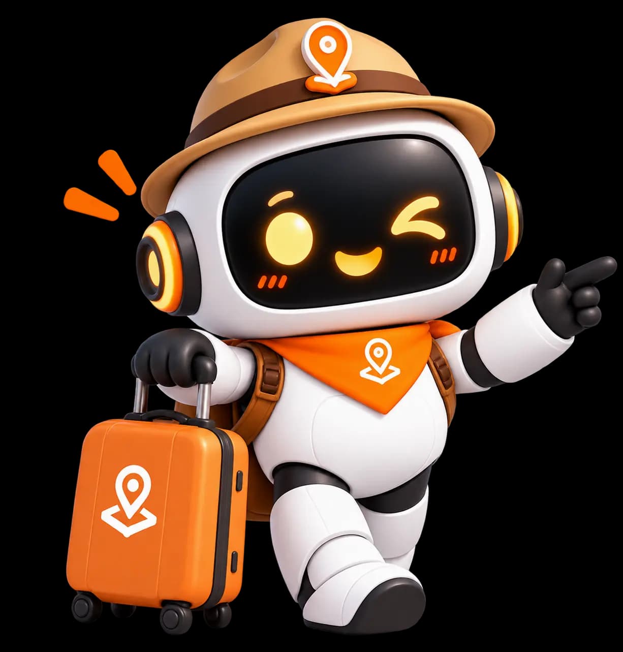 NPT Guide bot travelling with a suitcase